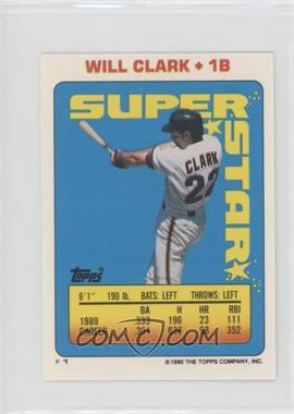 1990 Topps Super Star Sticker Back Cards - [Base] #1.16 - Will Clark (Dave Smith 16, Roger Clemens 255)