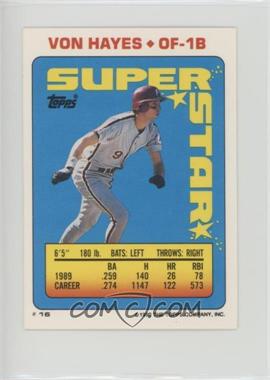 1990 Topps Super Star Sticker Back Cards - [Base] #16.78 - Von Hayes (Bryn Smith 78, Jim Gantner 207)