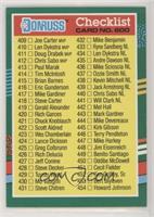 Checklist - Cards 409-506 (3 Yellow Stripes on Right Border)