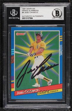 1991 Donruss - Grand Slammers #4.1 - Jose Canseco (3 Yellow Stripes Right Front Border) [BAS Authentic]
