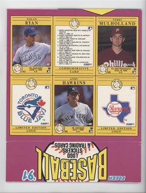 1991 Fleer - Box Bottoms - Complete Boxes #_NoN - Nolan Ryan, Terry Mulholland, Andy Hawkins, Toronto Blue Jays Logo, Texas Rangers Team