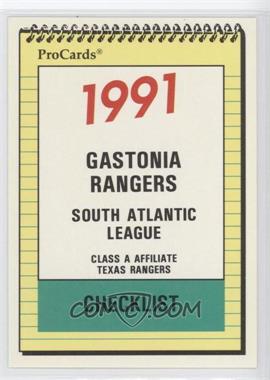 1991 ProCards Minor League - [Base] #2708 - Team Checklist - Gastonia Rangers