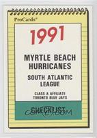 Team Checklist - Myrtle Beach Hurricanes