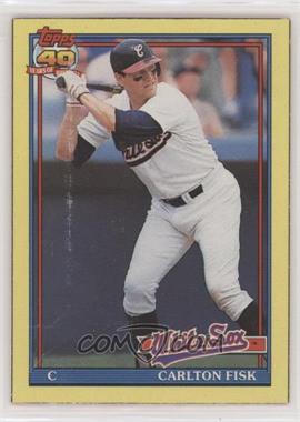 1991 Topps - Wax Box Bottoms #F.2 - Carlton Fisk (Bright, yellowish, "vanilla bean" cardboard stock) [Good to VG‑EX]