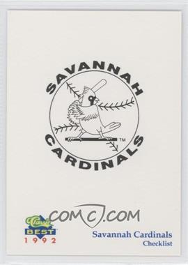 1992 Classic Best Savannah Cardinals - [Base] #30 - Checklist
