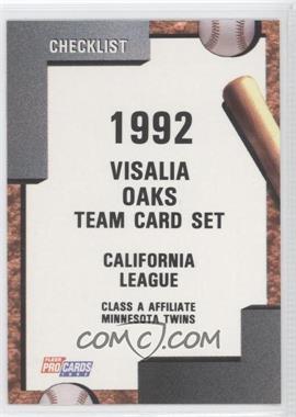 1992 Fleer ProCards Minor League - [Base] #1031 - Team Checklist - Visalia Oaks