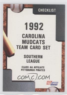 1992 Fleer ProCards Minor League - [Base] #1197 - Team Checklist - Carolina Mudcats
