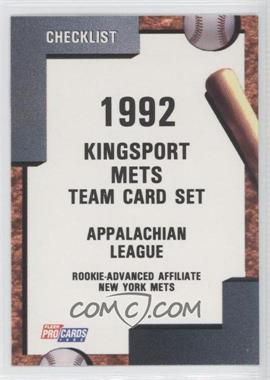 1992 Fleer ProCards Minor League - [Base] #1550 - Team Checklist - Kingsport Mets