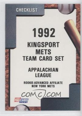 1992 Fleer ProCards Minor League - [Base] #1550 - Team Checklist - Kingsport Mets