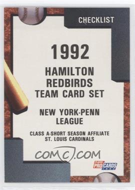 1992 Fleer ProCards Minor League - [Base] #1610 - Team Checklist - Hamilton Redbirds