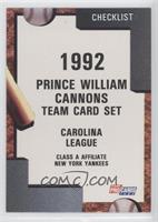 Team Checklist - Prince William Cannons