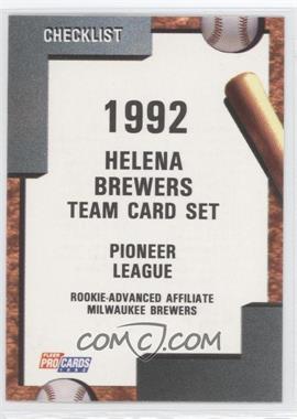 1992 Fleer ProCards Minor League - [Base] #1734 - Team Checklist - Helena Brewers