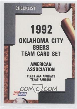 1992 Fleer ProCards Minor League - [Base] #1932 - Team Checklist - Oklahoma City 89ers