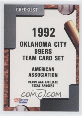 1992 Fleer ProCards Minor League - [Base] #1932 - Team Checklist - Oklahoma City 89ers