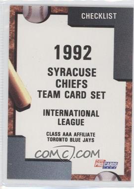 1992 Fleer ProCards Minor League - [Base] #1989 - Team Checklist - Syracuse Chiefs