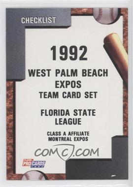 1992 Fleer ProCards Minor League - [Base] #2105 - Team Checklist - West Palm Beach Expos