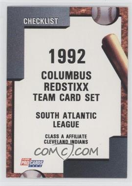 1992 Fleer ProCards Minor League - [Base] #2409 - Team Checklist - Columbus RedStixx