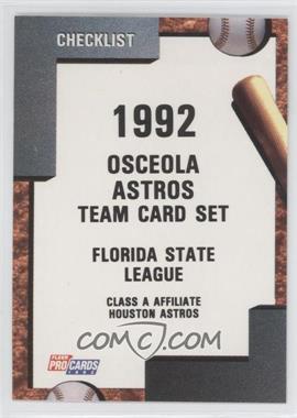 1992 Fleer ProCards Minor League - [Base] #2548 - Team Checklist - Osceola Astros