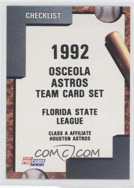 1992 Fleer ProCards Minor League - [Base] #2548 - Team Checklist - Osceola Astros
