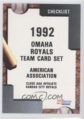 1992 Fleer ProCards Minor League - [Base] #2980 - Team Checklist - Omaha Royals
