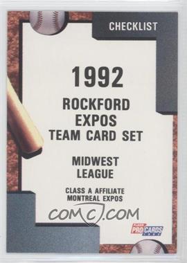 1992 Fleer ProCards Minor League - [Base] #3013 - Team Checklist - Rockford Expos