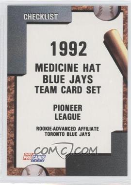 1992 Fleer ProCards Minor League - [Base] #3224 - Team Checklist - Medicine Hat Blue Jays