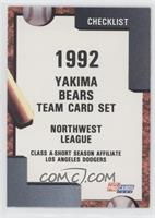 Team Checklist - Yakima Bears