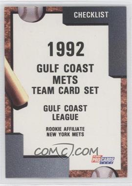 1992 Fleer ProCards Minor League - [Base] #3500 - Team Checklist - Gulf Coast Mets