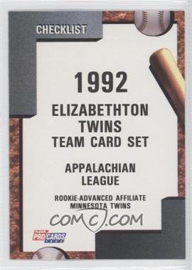 1992 Fleer ProCards Minor League - [Base] #3699 - Team Checklist - Elizabethton Twins