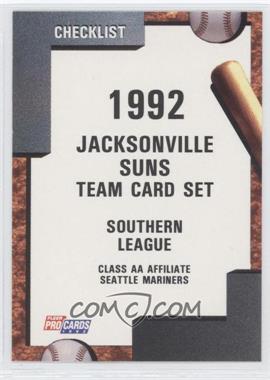 1992 Fleer ProCards Minor League - [Base] #3725 - Team Checklist - Jacksonville Suns