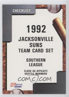 1992 Fleer ProCards Minor League - [Base] #3725 - Team Checklist - Jacksonville Suns