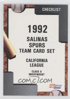1992 Fleer ProCards Minor League - [Base] #3778 - Team Checklist - Salinas Spurs