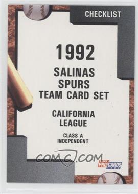1992 Fleer ProCards Minor League - [Base] #3778 - Team Checklist - Salinas Spurs