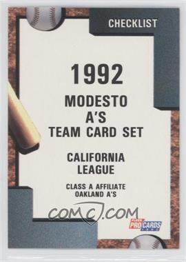 1992 Fleer ProCards Minor League - [Base] #3912 - Team Checklist - Modesto A's