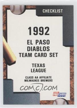1992 Fleer ProCards Minor League - [Base] #3939 - Team Checklist - El Paso Diablos