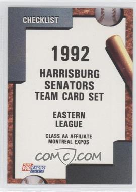 1992 Fleer ProCards Minor League - [Base] #477 - Team Checklist - Harrisburg Senators