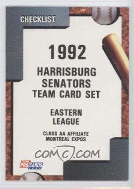 1992 Fleer ProCards Minor League - [Base] #477 - Team Checklist - Harrisburg Senators