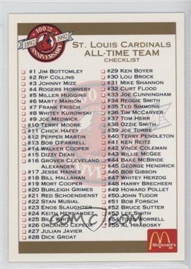 1992 Pacific McDonald's St. Louis Cardinals 100th Anniversary - [Base] #_CHEC - Checklist