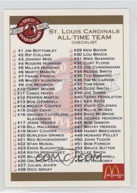 1992 Pacific McDonald's St. Louis Cardinals 100th Anniversary - [Base] #_CHEC - Checklist