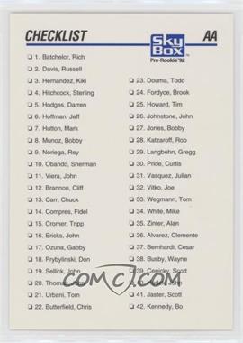 1992 SkyBox Pre-Rookie - AA Packs #307 - Checklist - Numeric 1