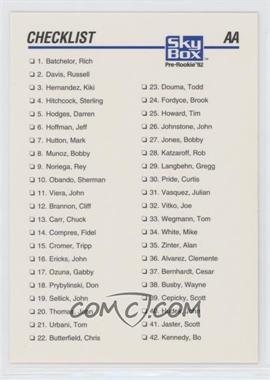 1992 SkyBox Pre-Rookie - AA Packs #307 - Checklist - Numeric 1