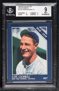 1992 The Sporting News Conlon Collection - Colorized Photos #3 - Lou Gehrig [BGS 9 MINT]