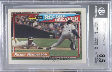 1992 Topps - [Base] #2.1 - Record Breaker - Rickey Henderson (Year on Front 1991) [BGS 8.5 NM‑MT+]