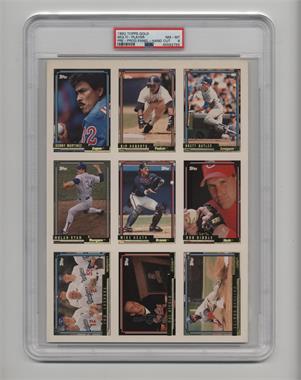 1992 Topps - Pre-Production - Gold Sheet #SHEE.2 - Dennis Martinez, Bip Roberts, Brett Butler, Nolan Ryan, Mike Heath, Rob Dibble, Tommy Lasorda, Cal Ripken Jr., Shawon Dunston [PSA 8 NM‑MT]