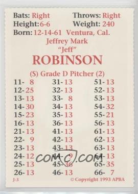 1993 APBA Baseball 1992 Season - Perforated #_JERO - Jeff Robinson