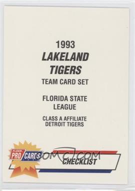 1993 Fleer ProCards Minor League - [Base] #1329 - Checklist - Lakeland Tigers