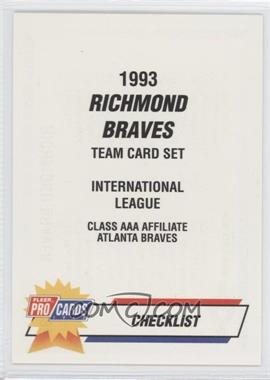 1993 Fleer ProCards Minor League - [Base] #205 - Checklist - Richmond Braves