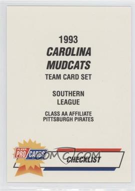 1993 Fleer ProCards Minor League - [Base] #2073 - Checklist - Carolina Mudcats