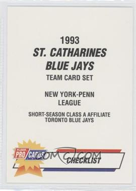 1993 Fleer ProCards Minor League - [Base] #3991 - Checklist - St. Catherines Blue Jays