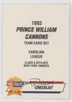 Checklist - Prince William Cannons